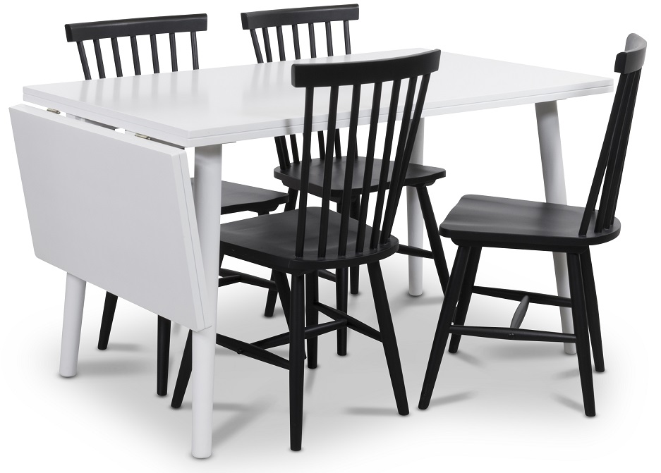 Dalsland matgrupp, Bord med klaff och 4 st svarta Karl pinnstolar 4290 kr Trendrum se Dalsland matgrupp, Bord med klaff och 4 st svarta Karl pinnstolar 4290 kr Trendrum se