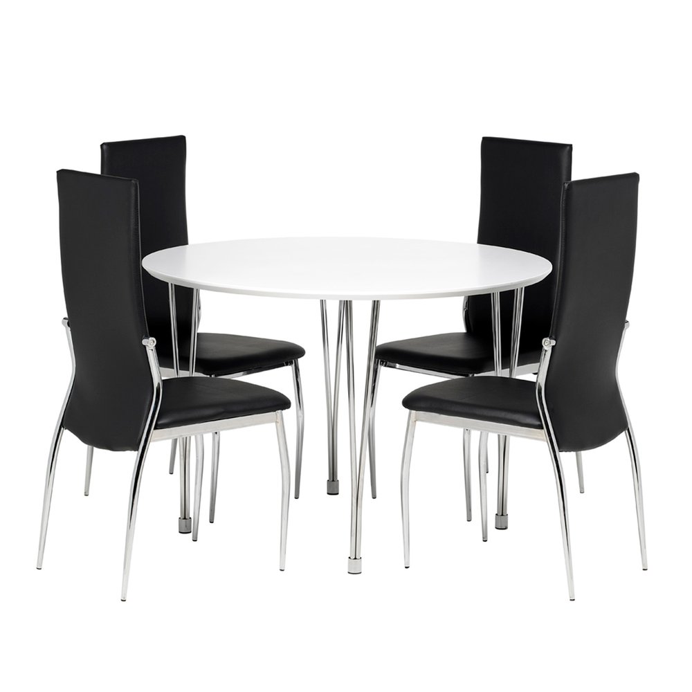 Matgrupp: loa runt matbord 110cm vit/krom 4 x line stol ...