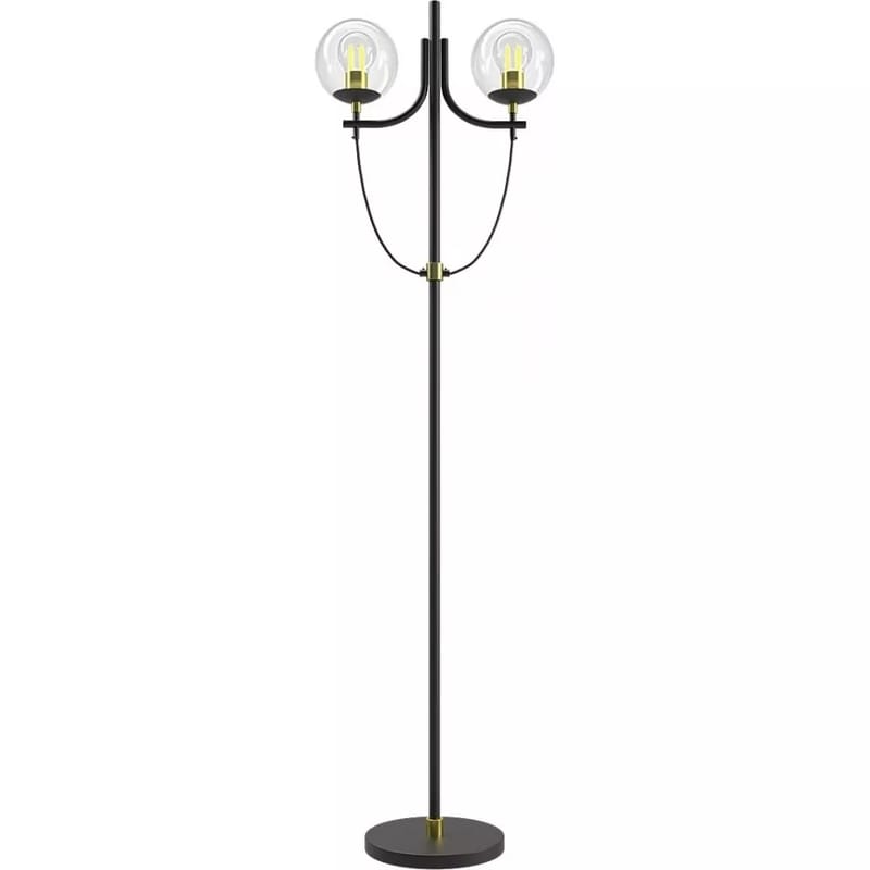 Glaslykta golvlampa - Mässing / Klarglas / Svart, Mässing / Klarglas / Svart