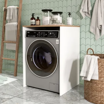 Avero Tvättmaskinsskåp 65,8x91,8x60 cm - Vitt och ek - Products - Förvaring - Badrumsförvaring