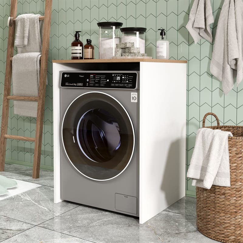 Avero Tvättmaskinsskåp 65,8x91,8x60 cm - Vitt och ek - Products - Förvaring - Badrumsförvaring