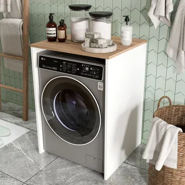 Avero Tvättmaskinsskåp 65,8x91,8x60 cm - Vitt och ek - Products - Förvaring - Badrumsförvaring