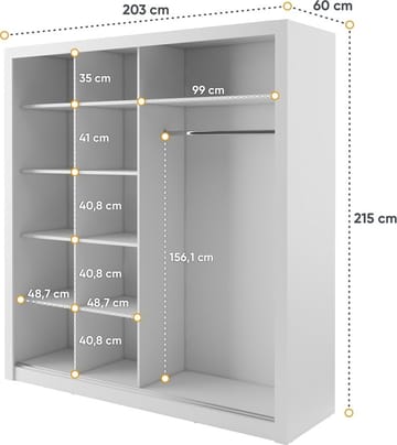 Einar nr 12 vit garderob med spegel och skjutdörrar 215x203 cm - Vit - Products - Förvaring - Garderober & garderobssystem