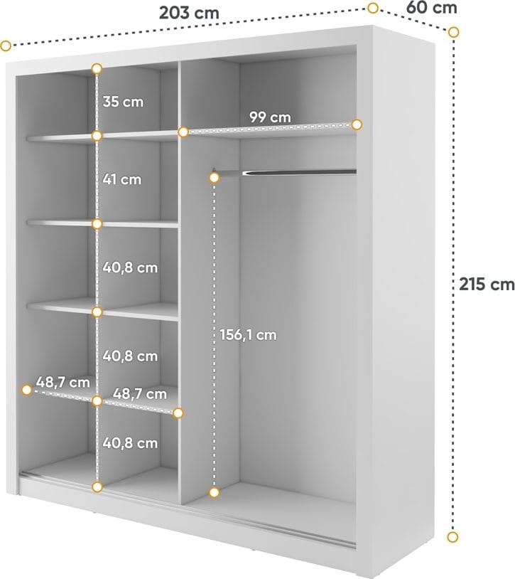 Einar nr 12 vit garderob med spegel och skjutdörrar 215x203 cm - Vit - Products - Förvaring - Garderober & garderobssystem
