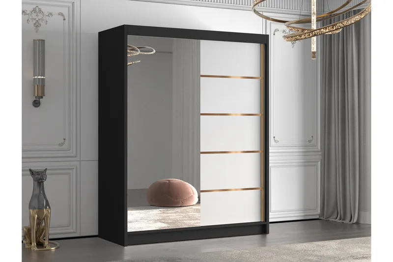 Emet Garderob med Spegel 150x200 cm - Svart - Products - Förvaring - Garderober & garderobssystem