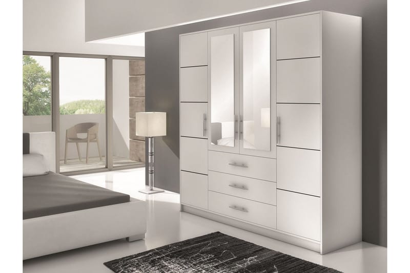 Escaldes Stor Garderob med Spegel 196 cm bred 200 cm hög - Vit - Products - Förvaring - Garderober & garderobssystem