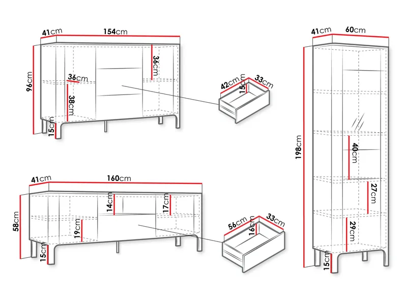 Aggarwal Möbelset för Vardagsrum med Belysning - Products - Förvaring - Förvaringsmöbler - Möbelset för vardagsrum