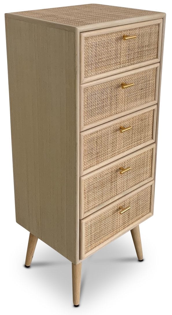 Byrå i rotting med 5 lådor - React - Ljus ek / mässing - Products - Förvaring - Förvaringsmöbler - Byrå - Hallbyrå