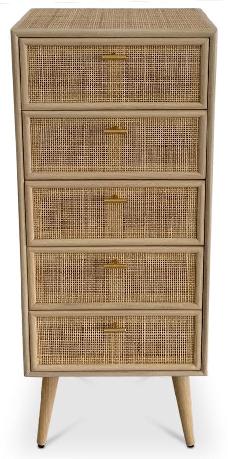 Byrå i rotting med 5 lådor - React - Ljus ek / mässing - Products - Förvaring - Förvaringsmöbler - Byrå - Hallbyrå