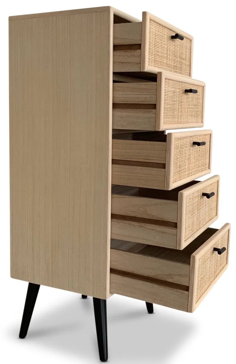 Byrå svart med rotting - React, Ljus ek / svart