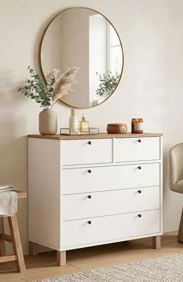 Avero Byrå 90x85,2x40 cm - Vitt och ek - Products - Förvaring - Förvaringsmöbler - Byrå - Hallbyrå