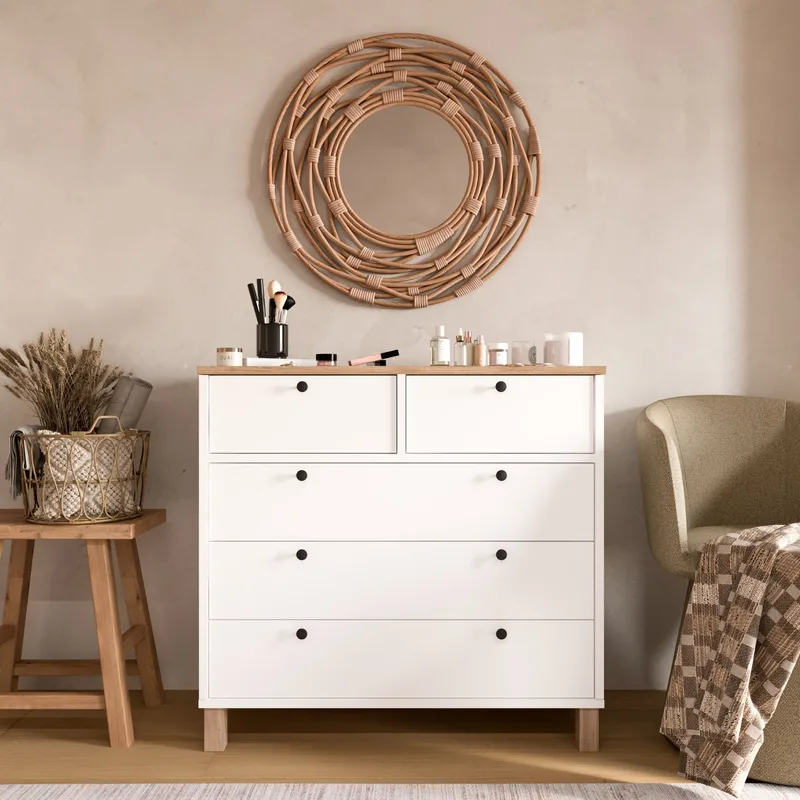 Avero Byrå 90x85,2x40 cm - Vitt och ek - Products - Förvaring - Förvaringsmöbler - Byrå - Hallbyrå