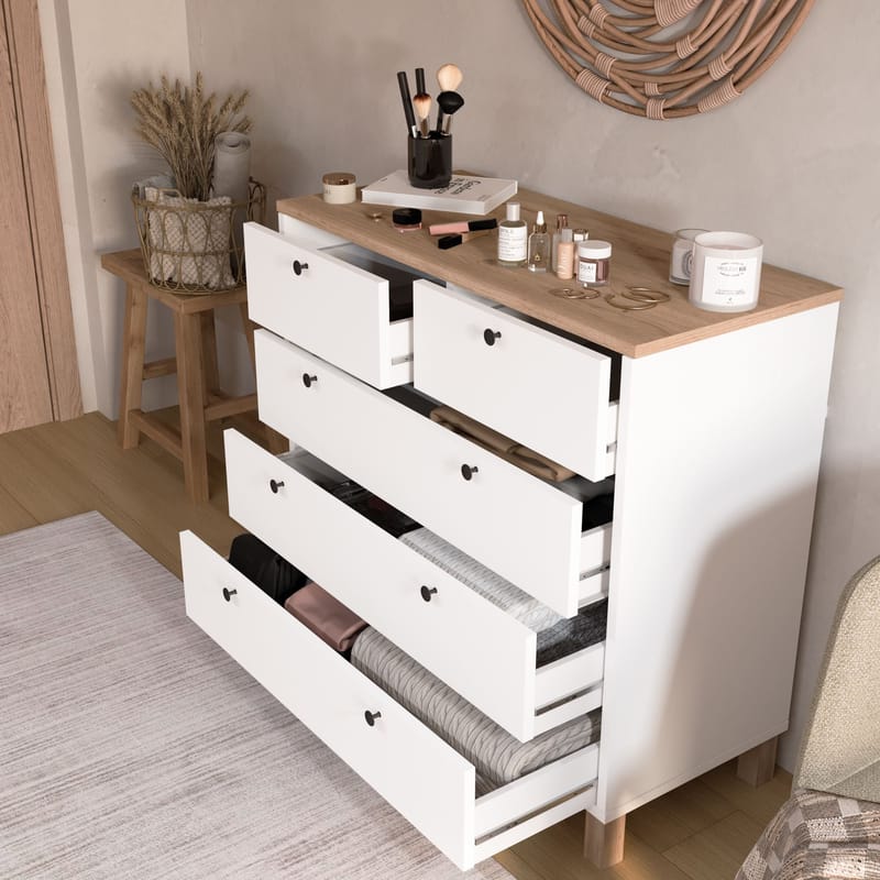Avero Byrå 90x85,2x40 cm - Vitt och ek - Products - Förvaring - Förvaringsmöbler - Byrå - Hallbyrå