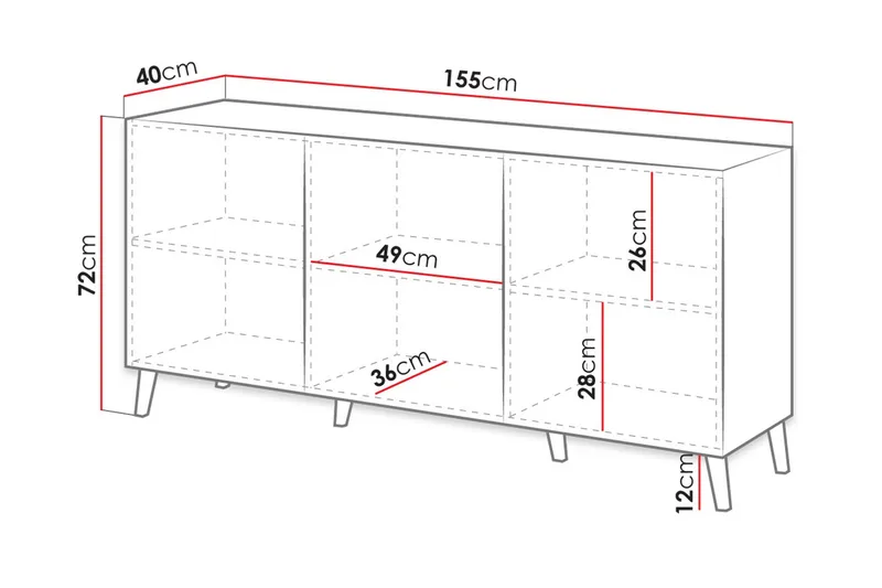 Novaj Byrå 40x155 cm - Rosa/Svart - Products - Förvaring - Förvaringsmöbler - Byrå - Hallbyrå