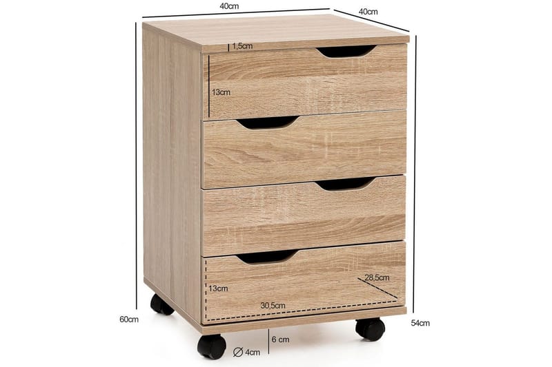 Rullkontejner Wohnling 4 lådor i foliebelagd spånskiva med hjul, modern - Products - Förvaring - Förvaringsmöbler - Byrå - Hurts