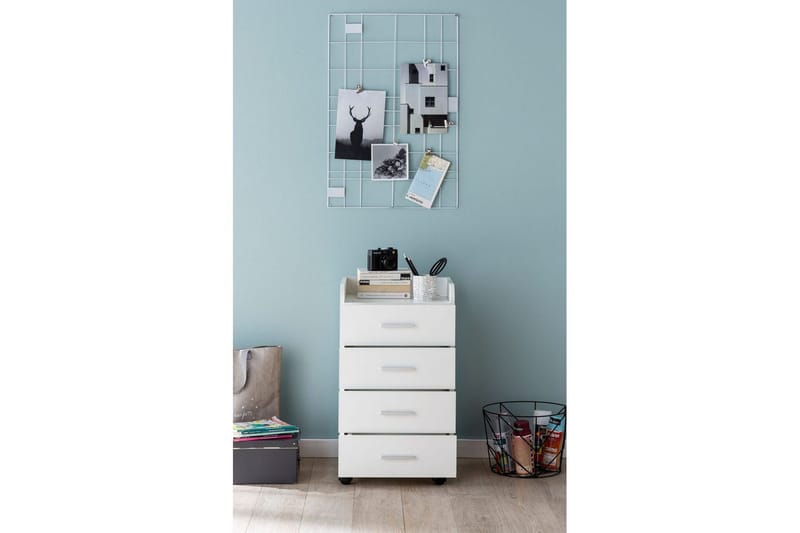 Rullkontejner Wohnling 4 lådor med hjul, förvaringsbricka, foliebelagd spånskiva, modern stil Vit - Vit - Products - Förvaring - Förvaringsmöbler - Byrå - Hurts