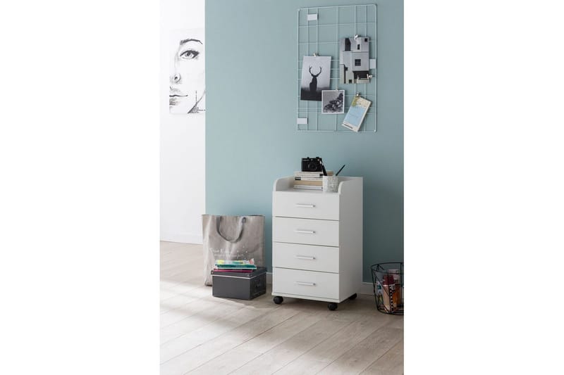 Rullkontejner Wohnling 4 lådor med hjul, förvaringsbricka, foliebelagd spånskiva, modern stil Vit - Vit - Products - Förvaring - Förvaringsmöbler - Byrå - Hurts