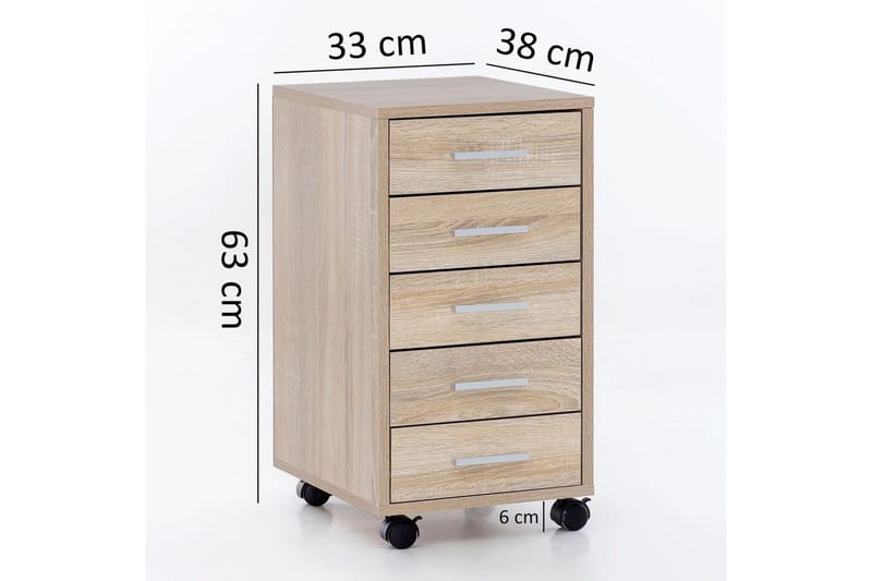Rullkontejner Wohnling 5 lådor med hjul, folierad spånskiva, modern stil Sonoma - Sonoma - Products - Förvaring - Förvaringsmöbler - Byrå - Hallbyrå