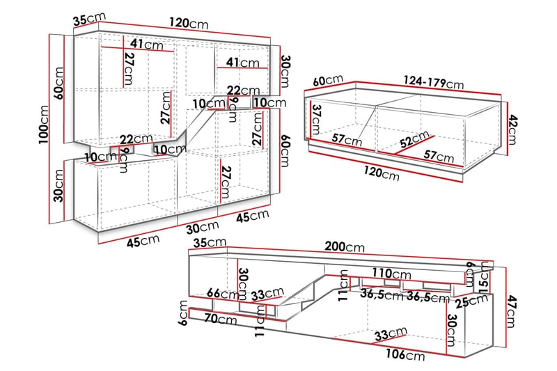 Ceelias Möbelset För Vardagsrum - Vit - Products - Förvaring - Förvaringsmöbler - Möbelset för vardagsrum