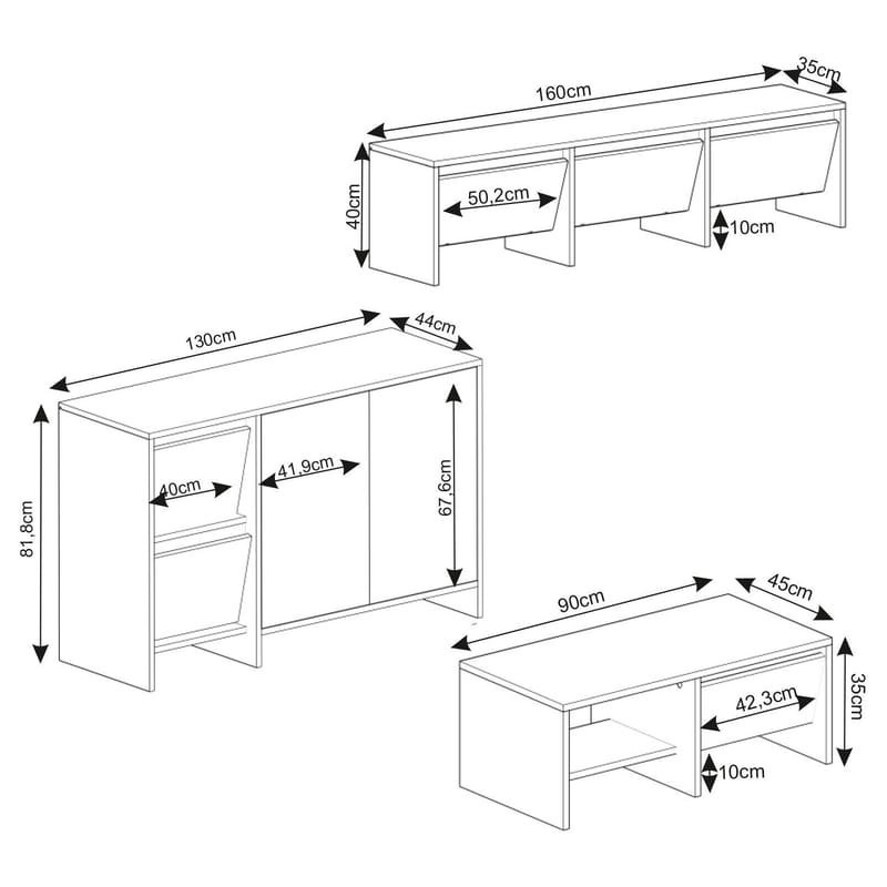 Crala Vardagsrumsmöbelset 160x40x35 cm - Antracit - Products - Förvaring - Förvaringsmöbler - Möbelset för vardagsrum