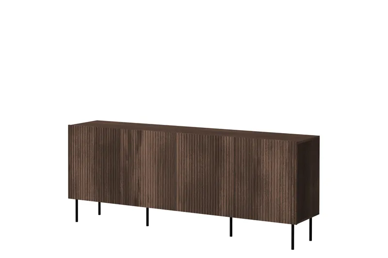 Hammarstrand Byrå Mörkt trä Bred 201 cm Höjd 81 cm djup 42 cm, Valnöt / Ribbad / Brun