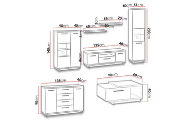Ines Vardagsrumsset LED-belysning - Ek/Svart - Products - Förvaring - Förvaringsmöbler - Möbelset för vardagsrum