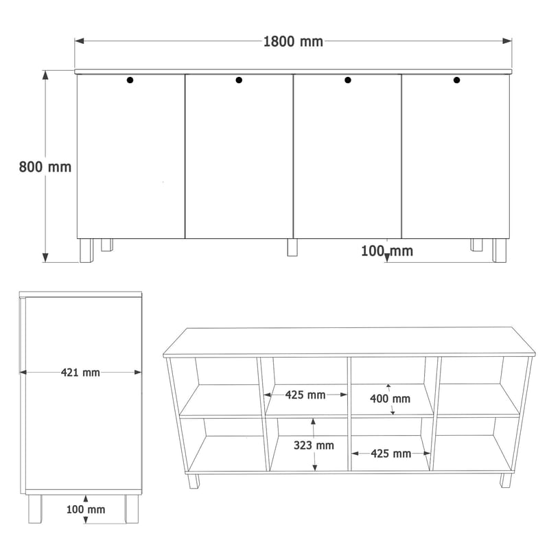 Avero Konsolbord 180x80x42,1 cm - Vit och ek - Products - Förvaring - Förvaringsmöbler - Sideboard & skänk