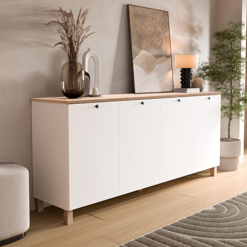 Avero Konsolbord 180x80x42,1 cm - Vit och ek - Products - Förvaring - Förvaringsmöbler - Sideboard & skänk
