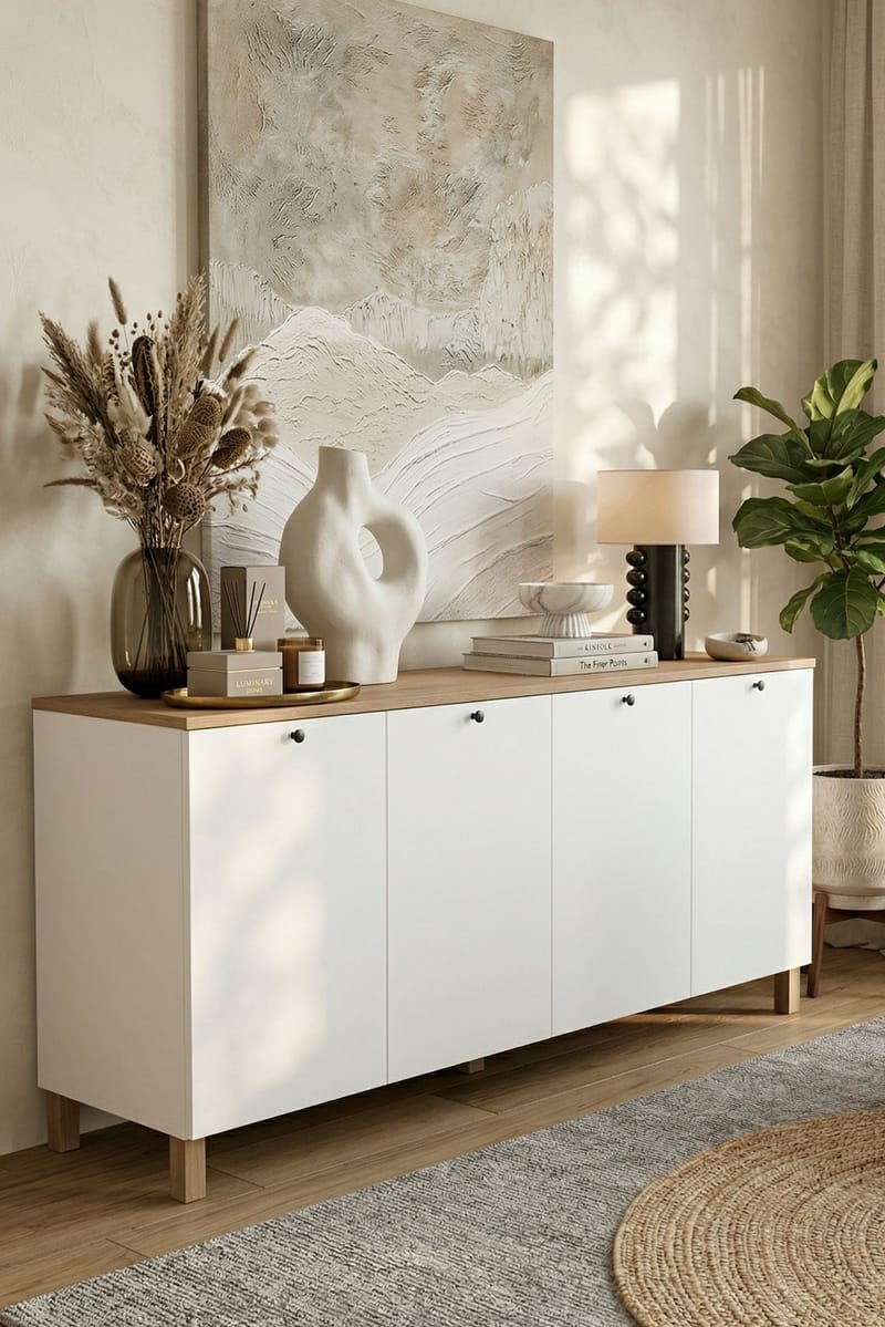Avero Konsolbord 180x80x42,1 cm - Vit och ek - Products - Förvaring - Förvaringsmöbler - Sideboard & skänk