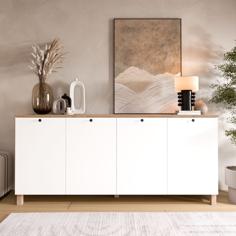 Avero Konsolbord 180x80x42,1 cm - Vit och ek - Products - Förvaring - Förvaringsmöbler - Sideboard & skänk