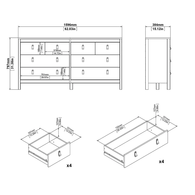 Vallvidera Byrå med 4 små och 4 större lådor 160 cm - Products - Förvaring - Förvaringsmöbler - Byrå