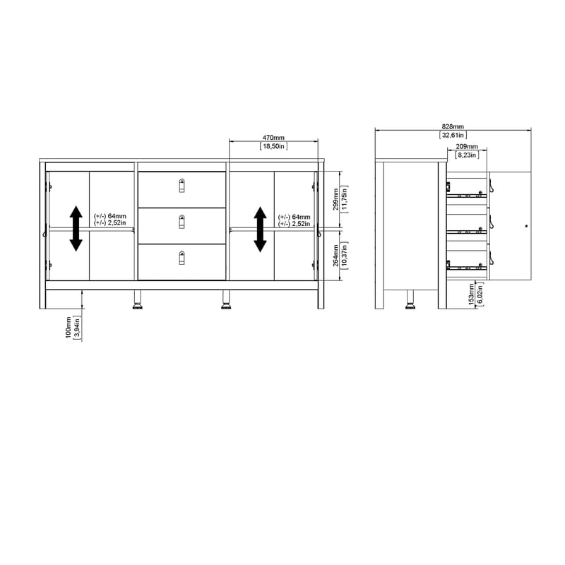 Vallvidera Sideboard med 2 dörrar och 3 lådor 151 cm - Products - Förvaring - Förvaringsmöbler - Sideboard & skänk
