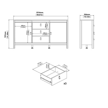 Vallvidera Sideboard med 2 dörrar och 3 lådor 151 cm - Products - Förvaring - Förvaringsmöbler - Sideboard & skänk