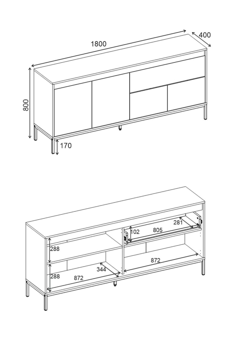 Velar Konsol 180x80x40 cm - Milano Walnut, Wood Black, Black - Products - Förvaring - Förvaringsmöbler - Sideboard & skänk