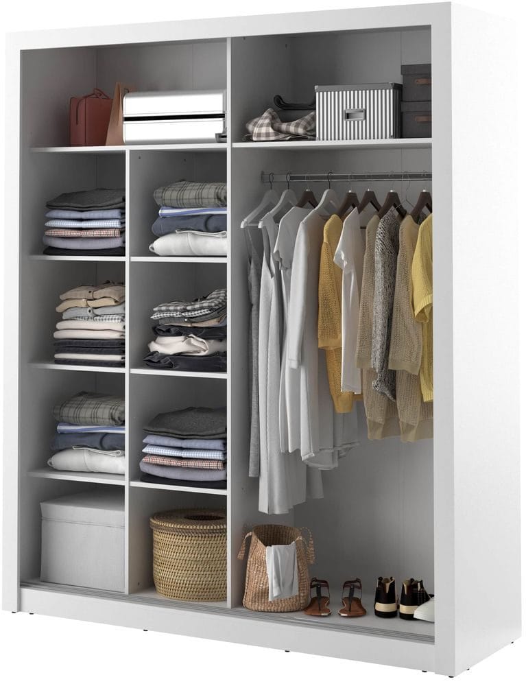 Garderob med skjutdörrar 215x203 cm - Vit - Products - Förvaring - Garderober & garderobssystem