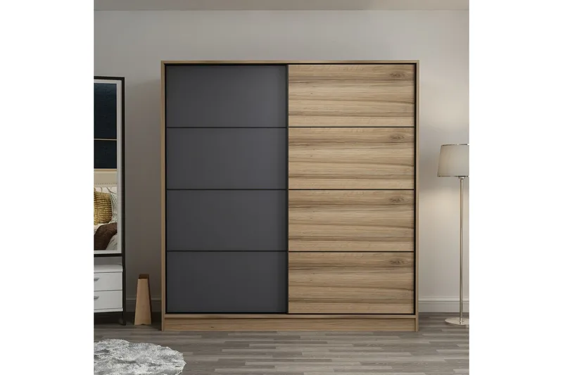 Fruitland Garderob 220 cm - Grå/Brun/Ek - Products - Förvaring - Garderober & garderobssystem - Garderobsskåp