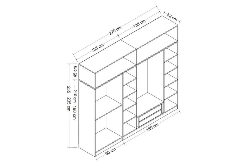 Fruitland Garderob 270 cm - Grå/Vit - Products - Förvaring - Garderober & garderobssystem - Garderobsskåp
