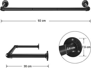 Klädstång Vägg-/Takmonterad 92 cm - Svart - Products - Förvaring - Garderober & garderobssystem - Garderobsinredning - Klädstång