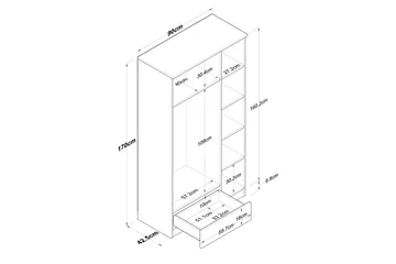 Jain Garderob 90x170 cm Brun/Vit - Hanah Home - Products - Förvaring - Garderober & garderobssystem - Garderobsskåp
