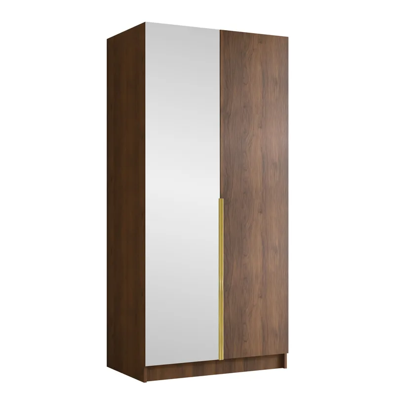 Herrljunga Garderob med Spegel 100x215 cm, Brun/Guld/Spegel