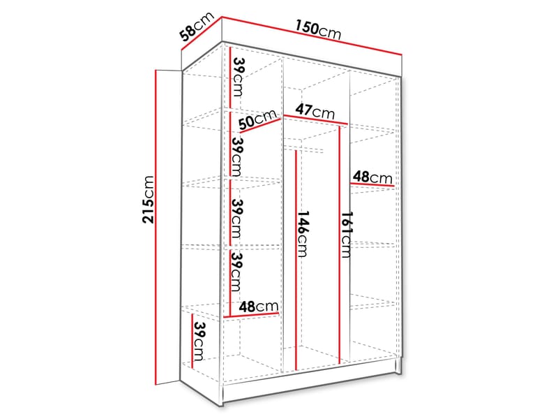 Herrljunga Garderob med Spegel 150x215 cm - Svart/Spegel - Products - Förvaring - Garderober & garderobssystem