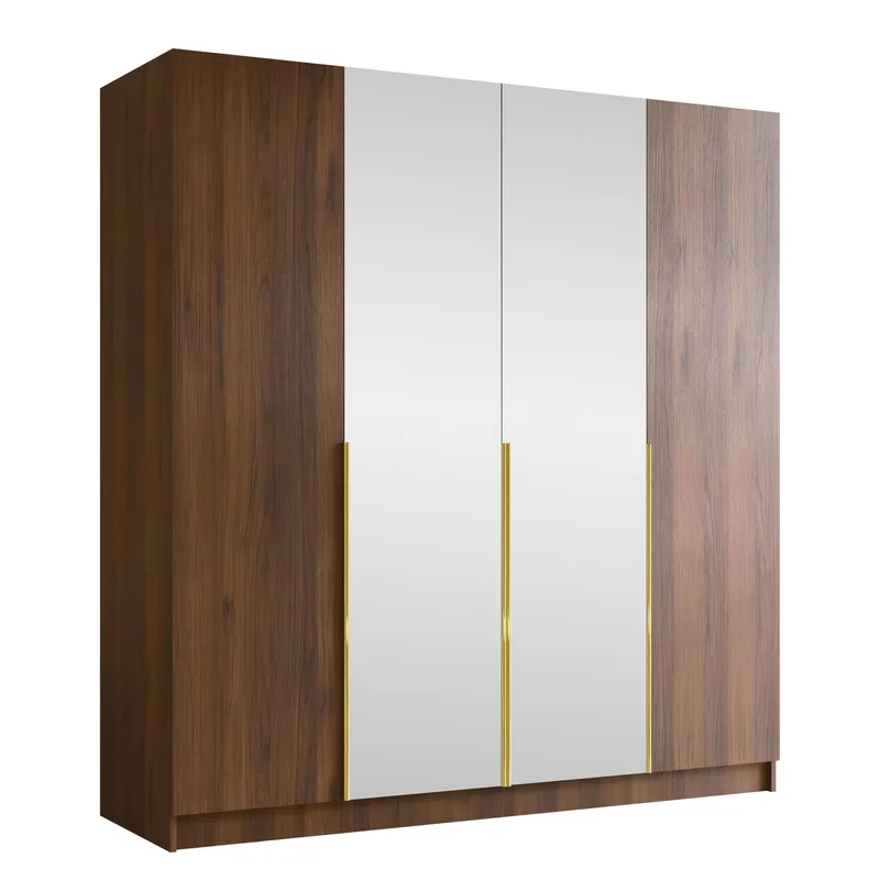 Herrljunga Garderob med Spegel 200x215 cm - Brun/Guld/Spegel - Products - Förvaring - Garderober & garderobssystem