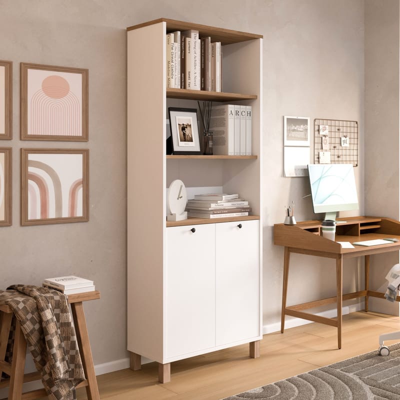 Avero Bokhylla 69,5x180x32 cm - Vitt och ek - Products - Förvaring - Hylla - Bokhylla