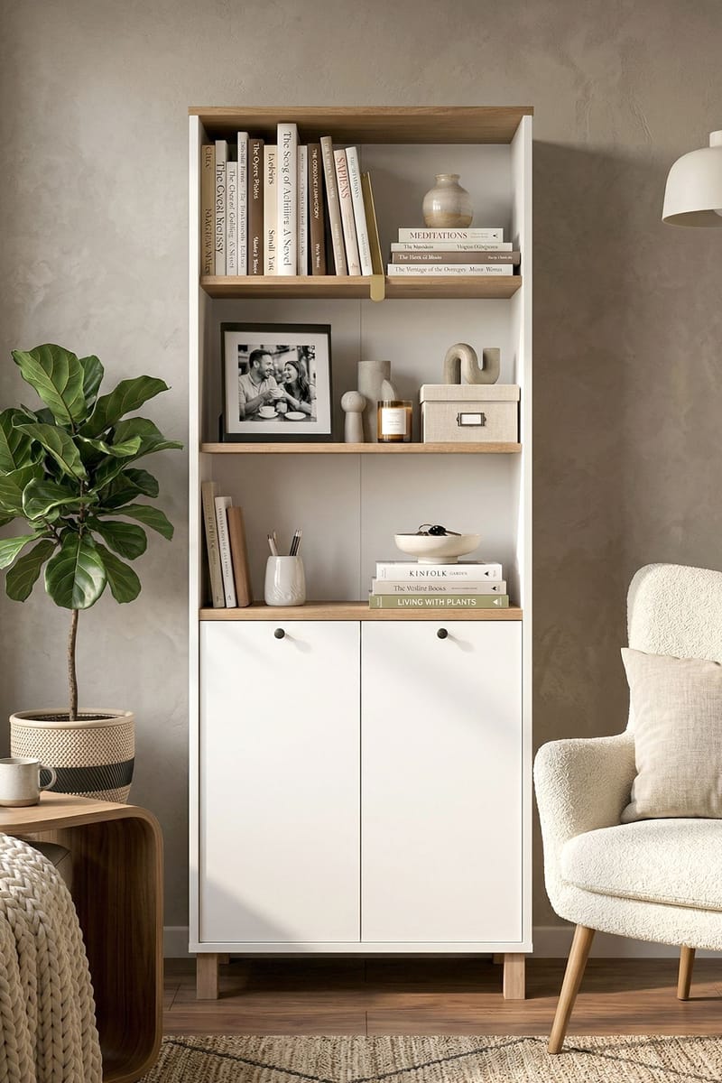 Avero Bokhylla 69,5x180x32 cm - Vitt och ek - Products - Förvaring - Hylla - Bokhylla