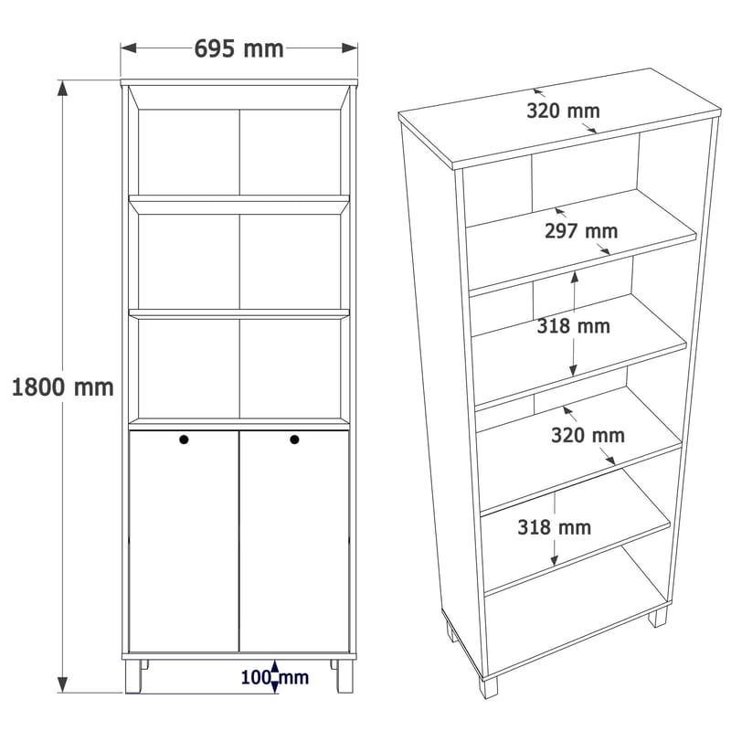 Avero Bokhylla 69,5x180x32 cm - Vitt och ek - Products - Förvaring - Hylla - Bokhylla