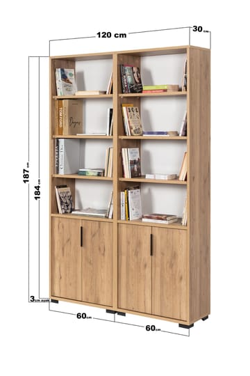 Pavio Bokhylla 120x187x30 cm - Sapphire Oak - Products - Förvaring - Hylla - Bokhylla