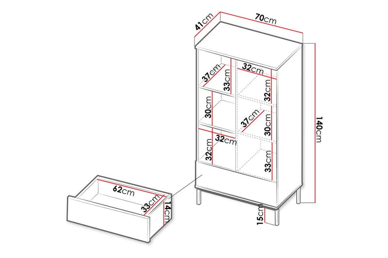 Querty Bokhylla 70x140x41 cm - Vit/Svart - Products - Förvaring - Hylla - Bokhylla