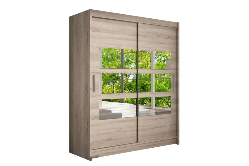 Leila Garderob 150 cm Skjutdörrar Delad Spegel - Ek/Tryffel/Spegel - Products - Förvaring - Garderober & garderobssystem