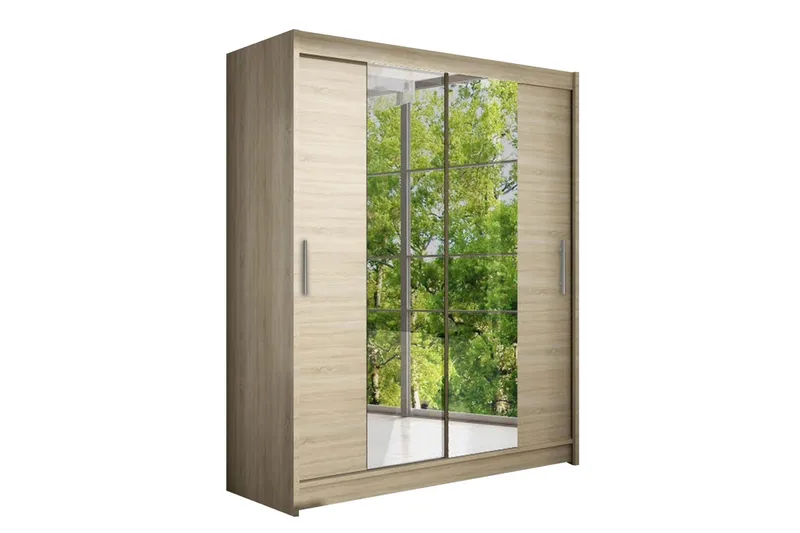 Leila Garderob 150 cm Skjutdörrar Smal Spegel - Ljus Ek - Products - Förvaring - Garderober & garderobssystem