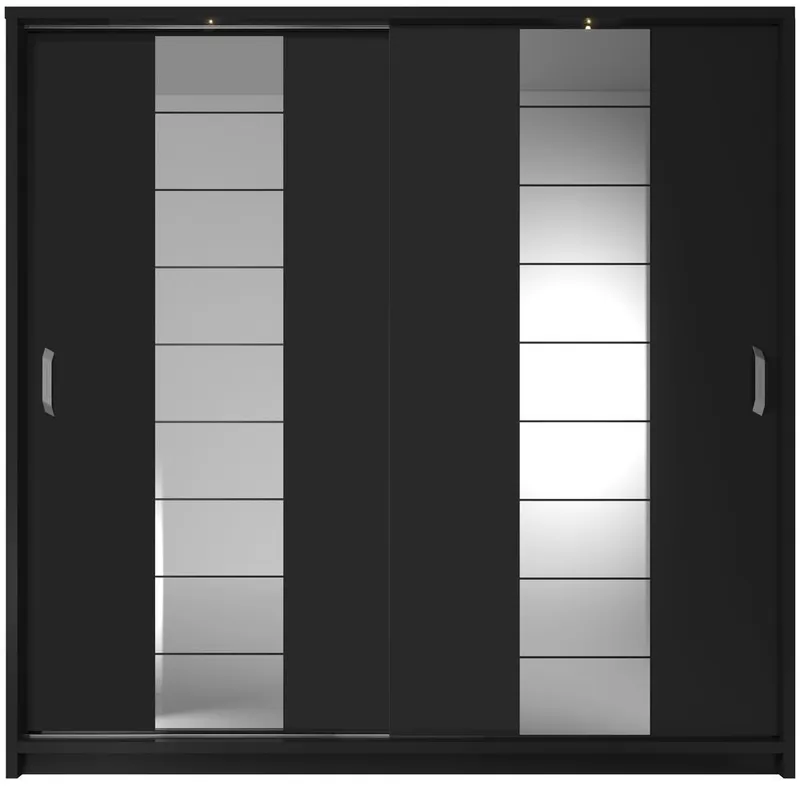 Mervyn garderob B220 cm - Svart / Spegel, Svart